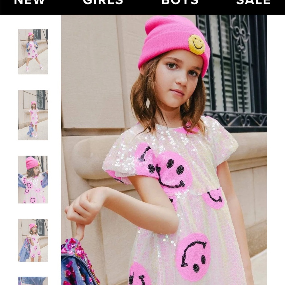 Lola + the Boys Girls' Sequin Dress with Pink Smiley Faces size 8 NWT